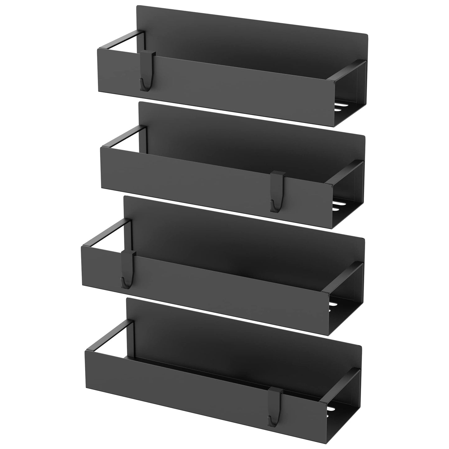 HuggieGems Metal 4 Pack Magnetic Spice Storage Rack Organizer for Refrigerator and Oven, Black Fridge Organizers and Storage, Metal