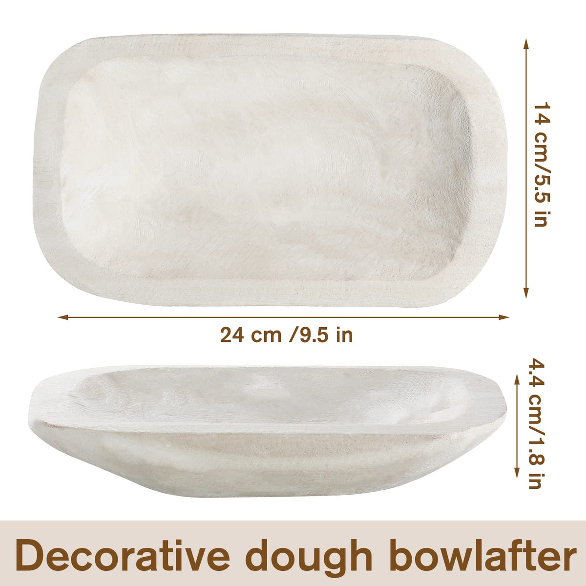 Xaatren Large Wooden Dough Bowl Decorative Wooden Bowl Rustic Long Dough Bowls Decor for Farmhouse Home Dining Table Centerpiece Living Room Kitchen Decorations(10 x 6 Inch,White)