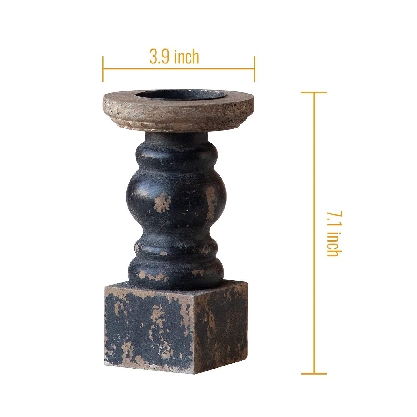 Wooden Black Candle Holder, Decorative Candle Holders for Table, Rustic Pillar Candle Holder, Table Centerpieces for Dining Room, Shabby Chic Candlestick, Home Decor (3.9" x 3.9" x 7.1")