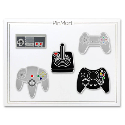 PinMart's Retro Video Gaming Controller Enamel Lapel Pin Set – for Gamers, Jackets, Backpacks, Cool Video Game Gifts, Gaming Accessories, Collectible Gamer Pins