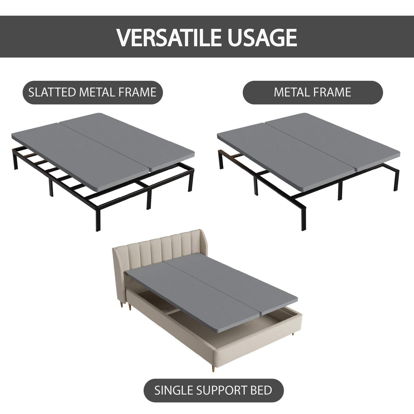 Nutan, 1.5" Split Wood Bunkie Board Full Size Bed-2-Piece Under Mattress Support, Fully Assembled, Fabric Ventilation Cover-Replaces Wooden Slats or Box Spring for Bed Frames, Grey