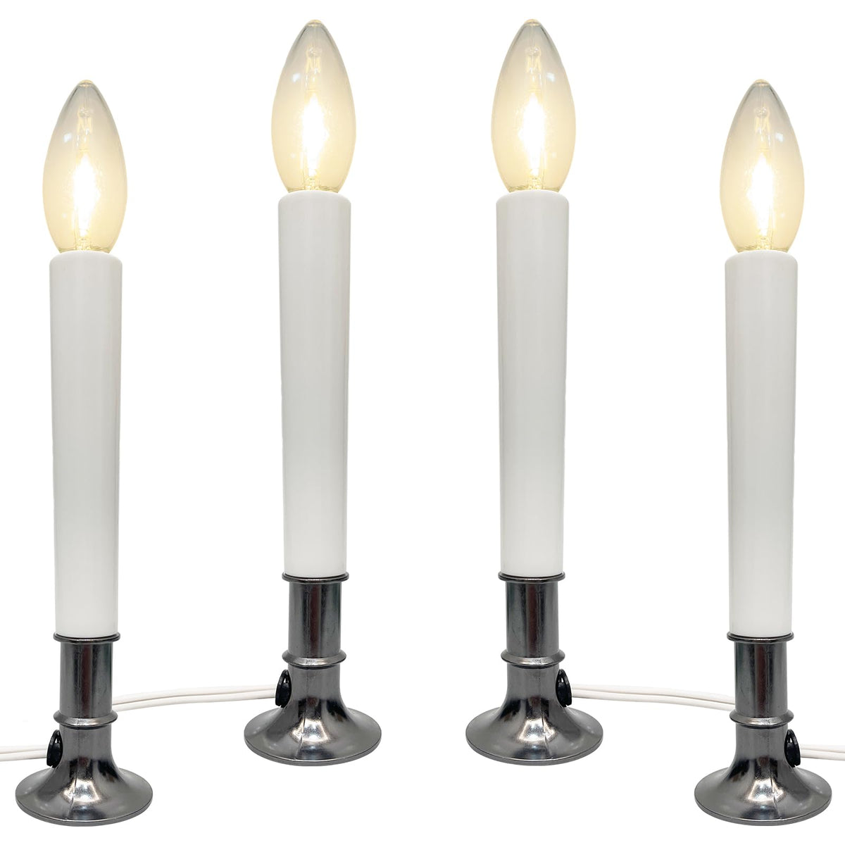Romasaty 4 Pack Electric Window Candles with Sensor Dusk to Dawn, Christmas Window Candles Bronze Plated Base, 9 Inch Candle Lights with 0.6W LED E12 Bulbs for Indoor Christmas Table Decor