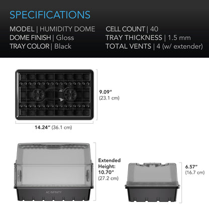 AC Infinity Humidity Dome, Heavy-Duty Germination Kit with 3 mm Thick Dome, Sturdy Drip Tray, 5x8 Cell Seedling Tray, and Vented Height Extension Panels, for Seed Starting, Propagation, Cloning Plants