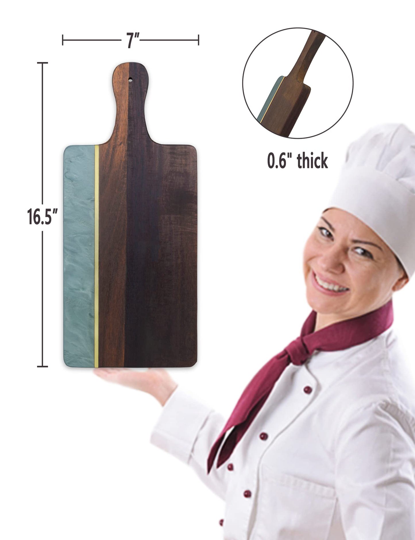 Fkksparkler Cutting Board with Marble and Wood, 16.5”X 7” Cheese Board with Handle,Serving board for Bread, Cheese, Meat, Fruits, and Vegetables, Charcuterie Boards for Kitchen as Serving Trays