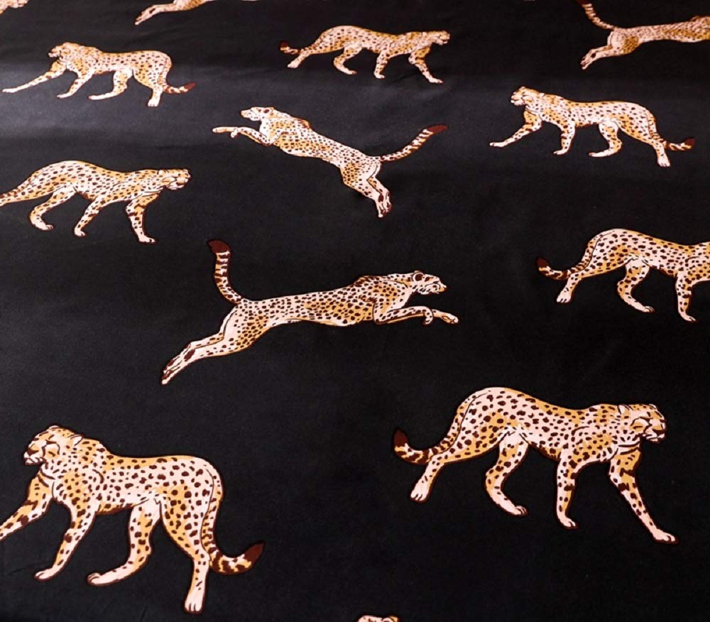 NATURETY Bedding Fitted Sheet with Deep Pocket,Leopard Printed Thicken Fabric Bed Sheets (Black Gold, Twin)