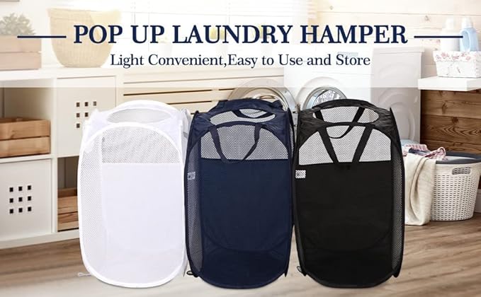 AQQA 9 Pcs Mesh Popup Laundry Hamper Set, Durable Handles, Sturdy Mesh