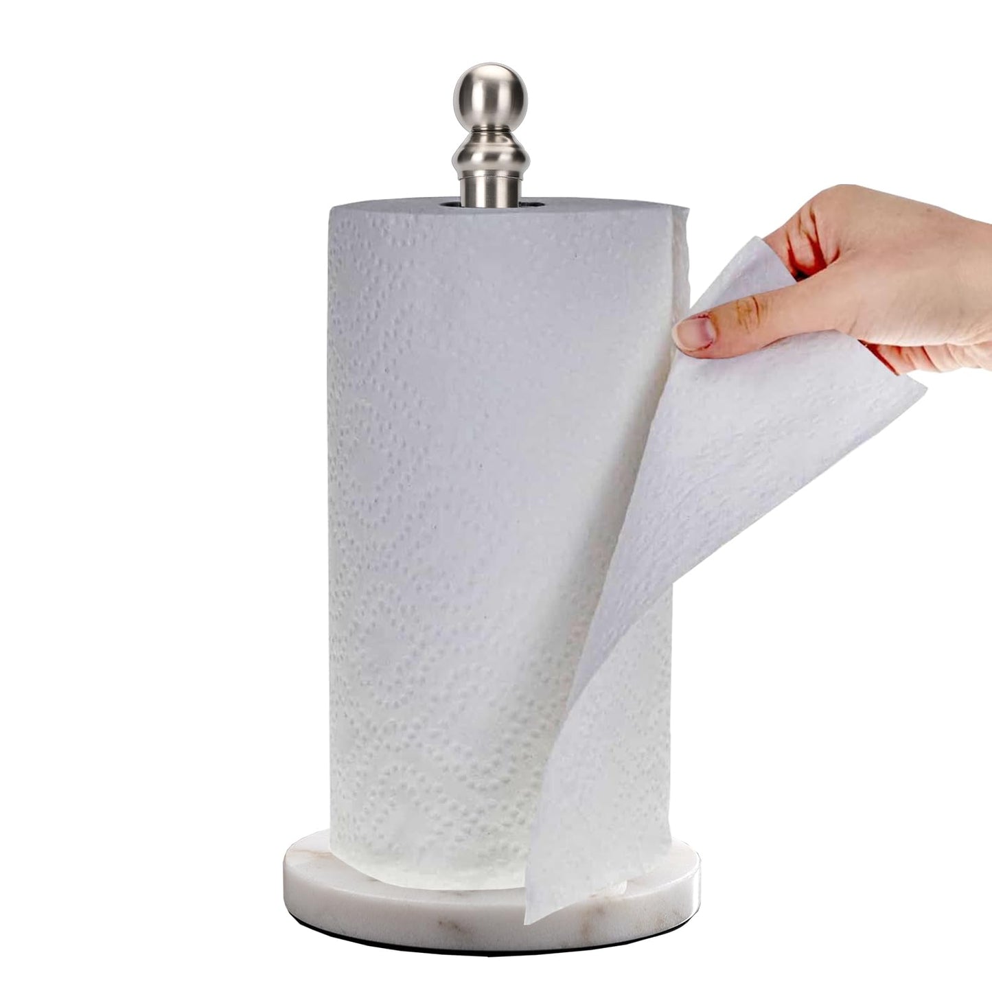 Exilon Paper Towel Holder Countertop with Heavy Marble Base, Standing Paper Towel Roll Holder for Kitchen Bathroom, with Weighted Base for One-Handed Operation