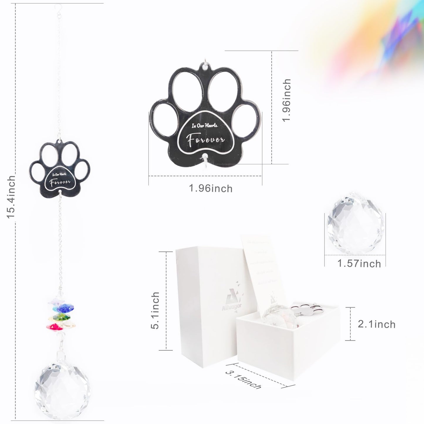 Dog Memorial Gifts, Paw Print Sun Catcher Dogs Cats Pet Remembrance, Crystal Ball Window Suncatcher, Bereavement Grief Sympathy Gift (paw Multicolour)