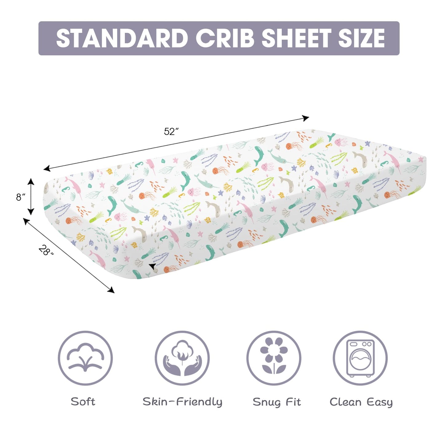 Bimocosy Crib Sheets 4 Pack, Baby Crib Sheets Fitted for Boys and Girls Breathable & Snug Fit, Soft Toddler Bed Sheets for Standard Crib Mattress Nursery Daycare Essentials, Ocean World