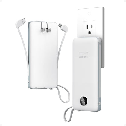 Portable Charger with Built in Cables,TESSAN 10000mAh Power Bank Fast Charging with Foldable Wall Plug Charger, PD20W Compact Battery Pack Travel Essentials for iPhone 17/16/15 Series,Samsung,Tablets