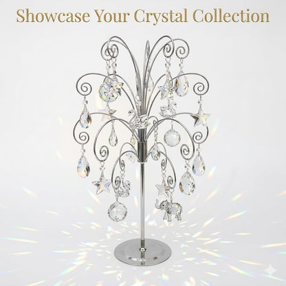 HOHIYA 20” Ornament Display Stand Chrome Silver Metal Hanging Tree Holder for Swarovski Crystal Glass Ornaments Tabletop Christmas Halloween Easter Decoration Display Rack