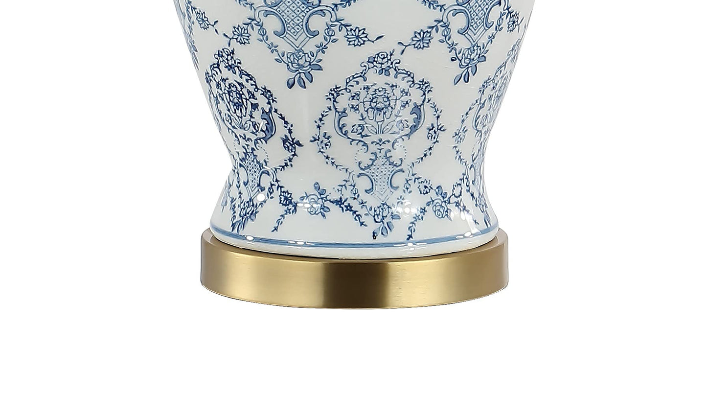 JONATHAN Y 22.25" Blue/White Chinoiserie Ceramic Urn Table Lamp, Traditional Classic Nightstand Lamp for Living Room Bedroom, White Linen Shade, LED Bulb Included JYL3085A