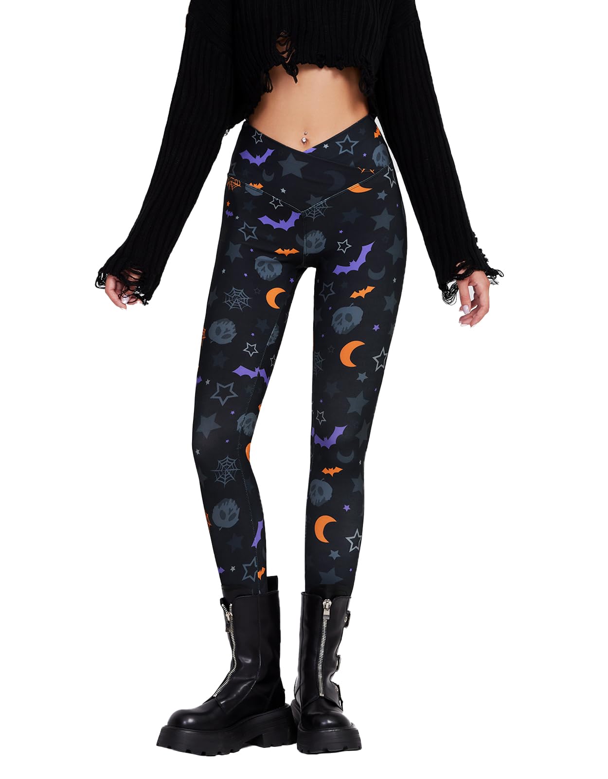 sissycos Women's Halloween Crossover Leggings High Waisted Buttery Soft Printed Tights (Halloween Print, Large)