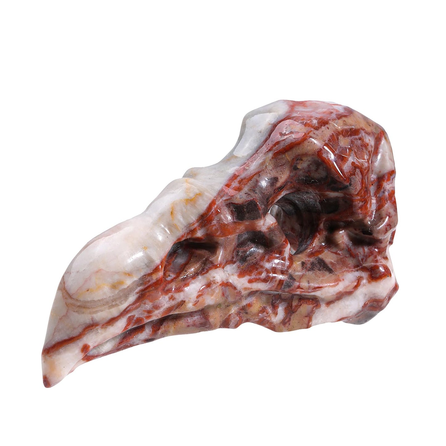 SUNYIK Handcarved Dragon Bloodstone Raven Head Stone Statue Natural Gothic Pocket Animal Skull Figurine Home Office Decor for Feng Shui Meditation, 3.15"–3.27"