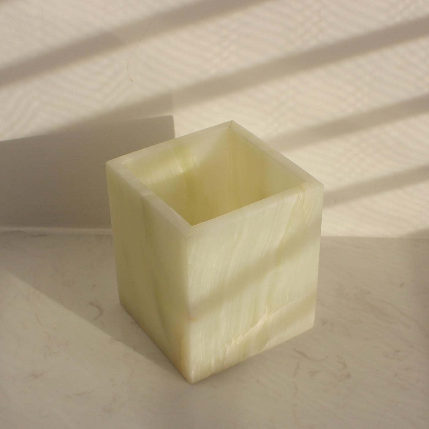 Natural Light Green Onyx Toothbrush Holders for Bathroom, Marble Makeup Brush Holder Countertop Organizer