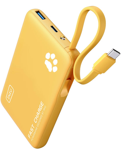 INIU 45W Portable Charger, 10000mAh Built-in USB C Cable Fast Charging Power Bank, Small Type C Battery Pack, Powerbank for iPhone 17 16 15 14, iPad, Samsung S25 S24 etc. Travel Camping Essentials
