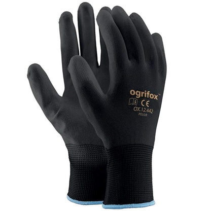 Ogrifox AJS LTD® 24 Pairs Black PU Coated Nylon Work Gloves for Gardening, Work, Car Repairs, Black