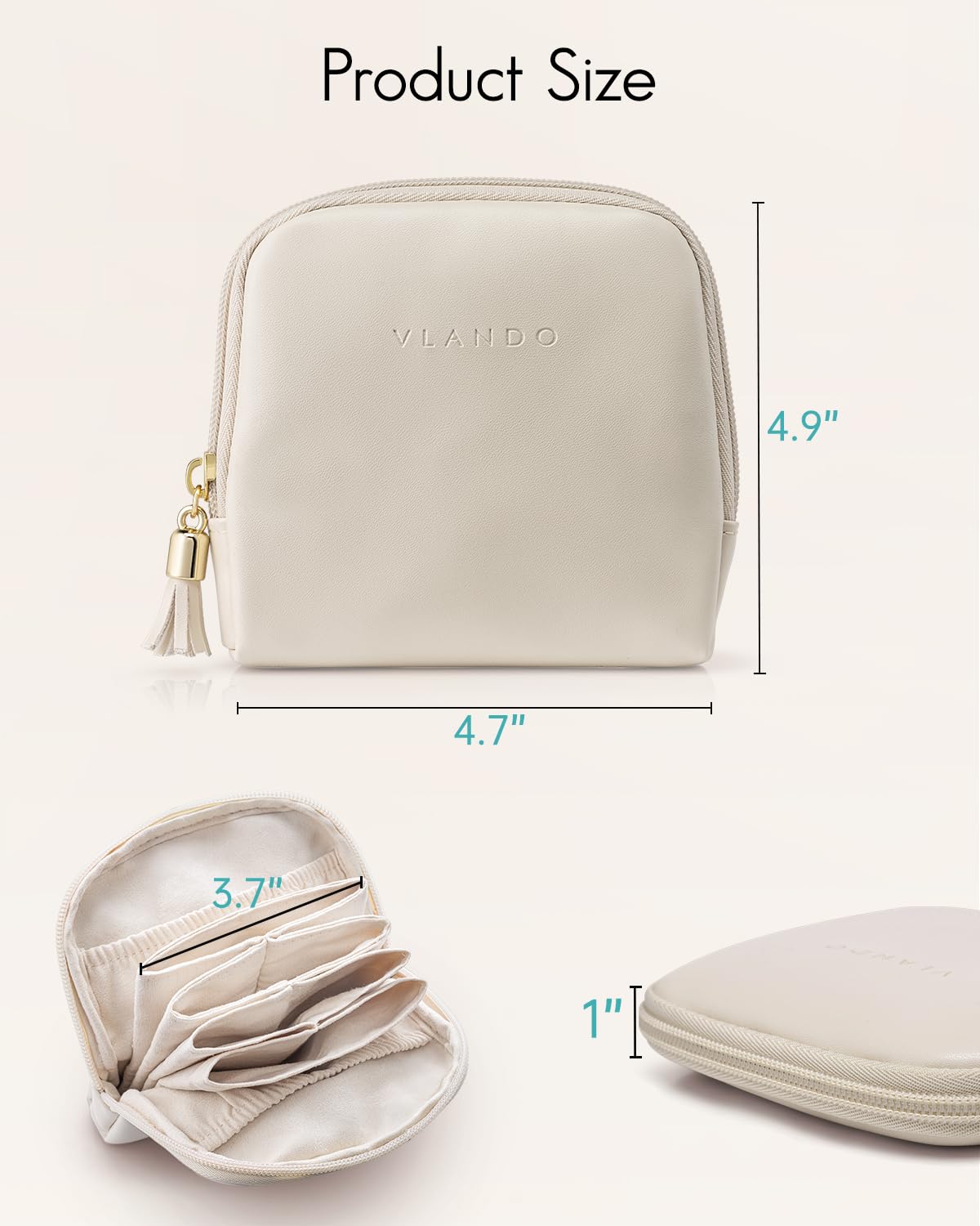 VLANDO Small Travel Jewelry Case,Mothers Day Gifts,Jewelry Pouch Bags with Zipper,Velvet Jewelry Organizer Storage Bag for Bracelet Rings Earring-Cream White