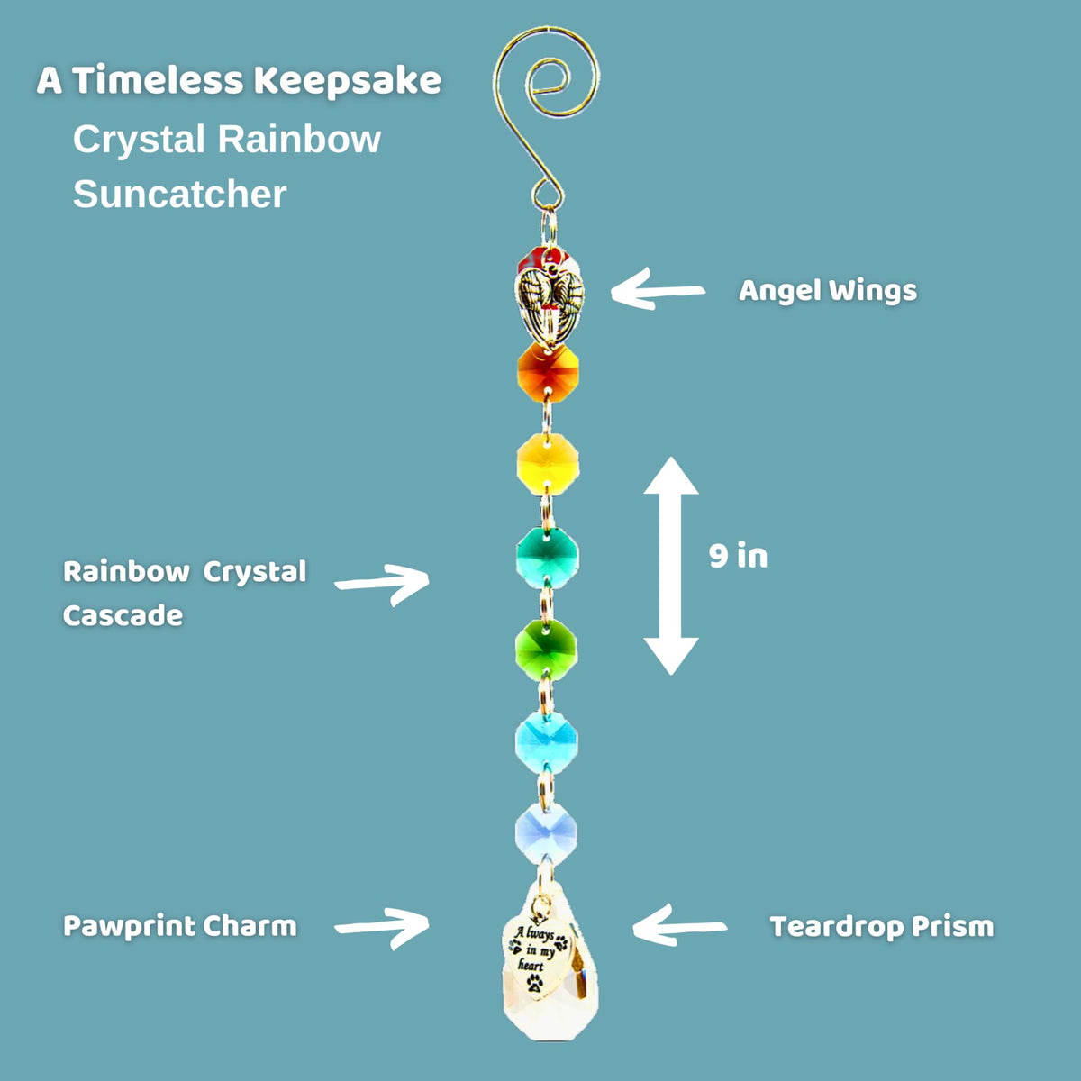 Pet Perennials Pet Memorial Suncatcher – Crystal Rainbow Prism with Angel Wings & Paw Print Charm – Cat and Dog Loss Gifts for Window Display – Memorial Ornament for Remembrance