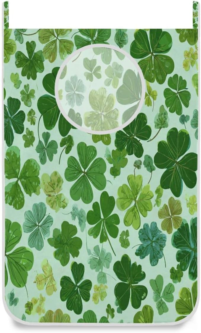 Green St Patrick Clovers Hanging Laundry Hamper Door Hampers Bag Basket
