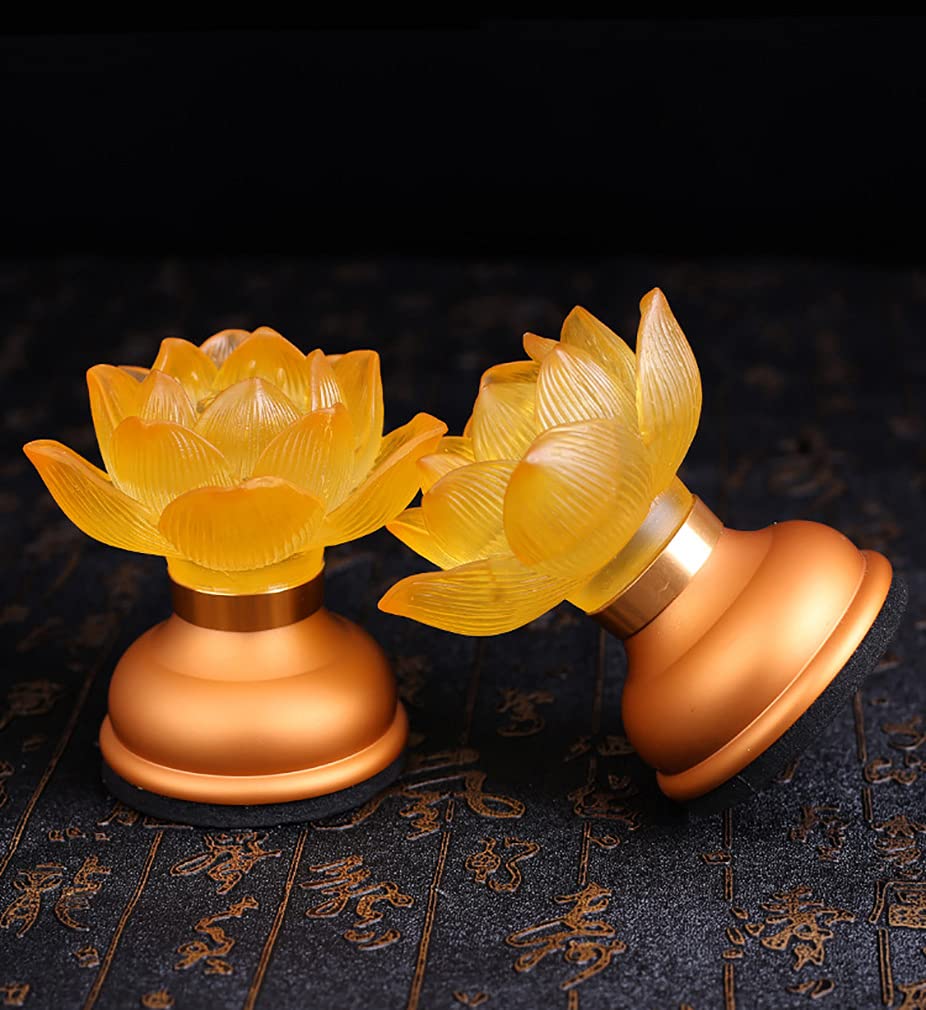 Omeet 1Pair - LED Glazed Lotus Buddhist Lamp, Light offering Before Buddha, USB Rechargeable Lotus Light, Temple Decoration & Faith Supplies - 3.5 inches