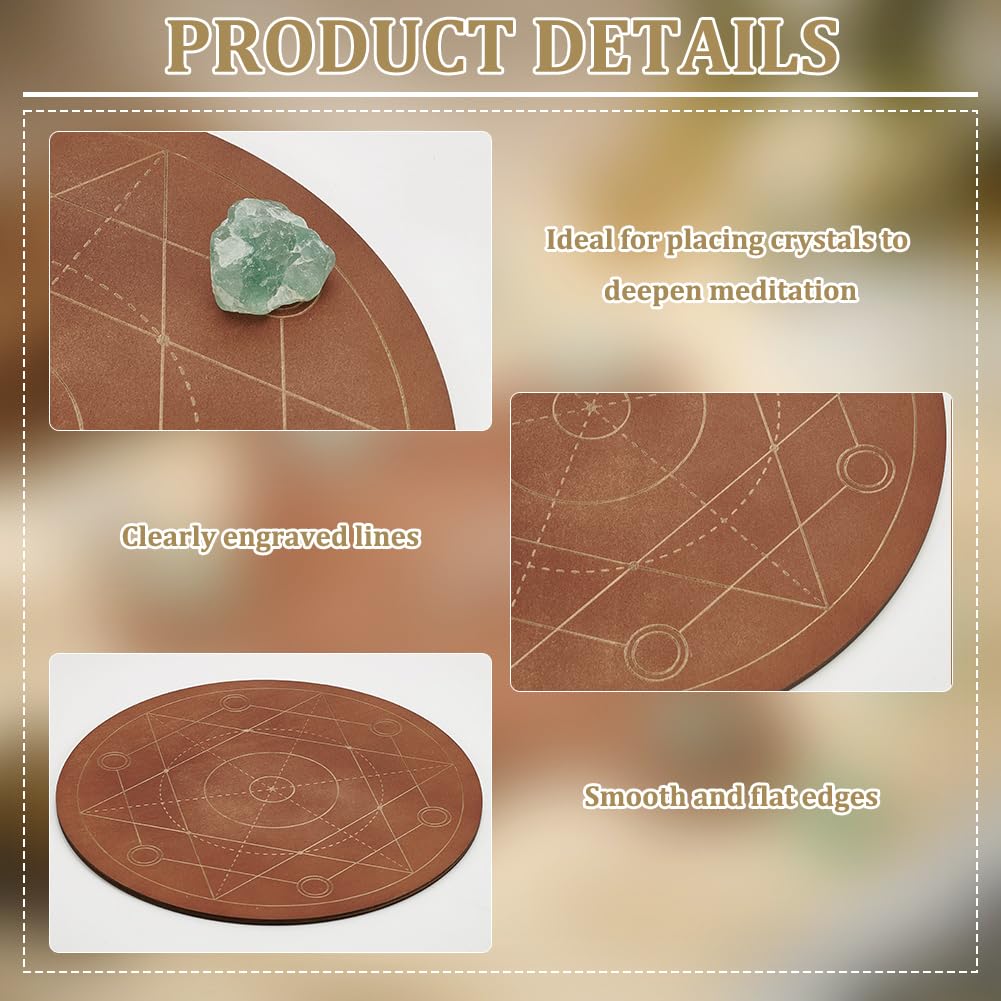 FINGERINSPIRE 10 inches Diameter Wooden Crystal Grid Board Round Sacred Geometry Energy Grids Board Metatron's Cube Crystal Grid Plate for Witchcraft Wiccan Altar Ritual Sacred Space Decor