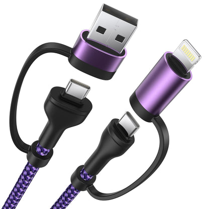 4 in 1 Charging Cable, USB C Lightning Adapter USB C to USB C 60W PD [Fast Charging & Data Sync] 4 in 1 Multi Charger for iPhone 16 15 14 13 12,MacBook Pro 2023 iPad mini 6/Pro,Samsung Galaxy S22 S21