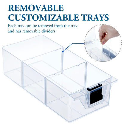 MyGift Single Add-on Tray for 11 Inch Clear Arts and Crafts Stackable Storage Box, Sewing Supplies Storage Organizer Case Accessory Optional Tray with Black Accents, 3 Drawers and Removable Dividers