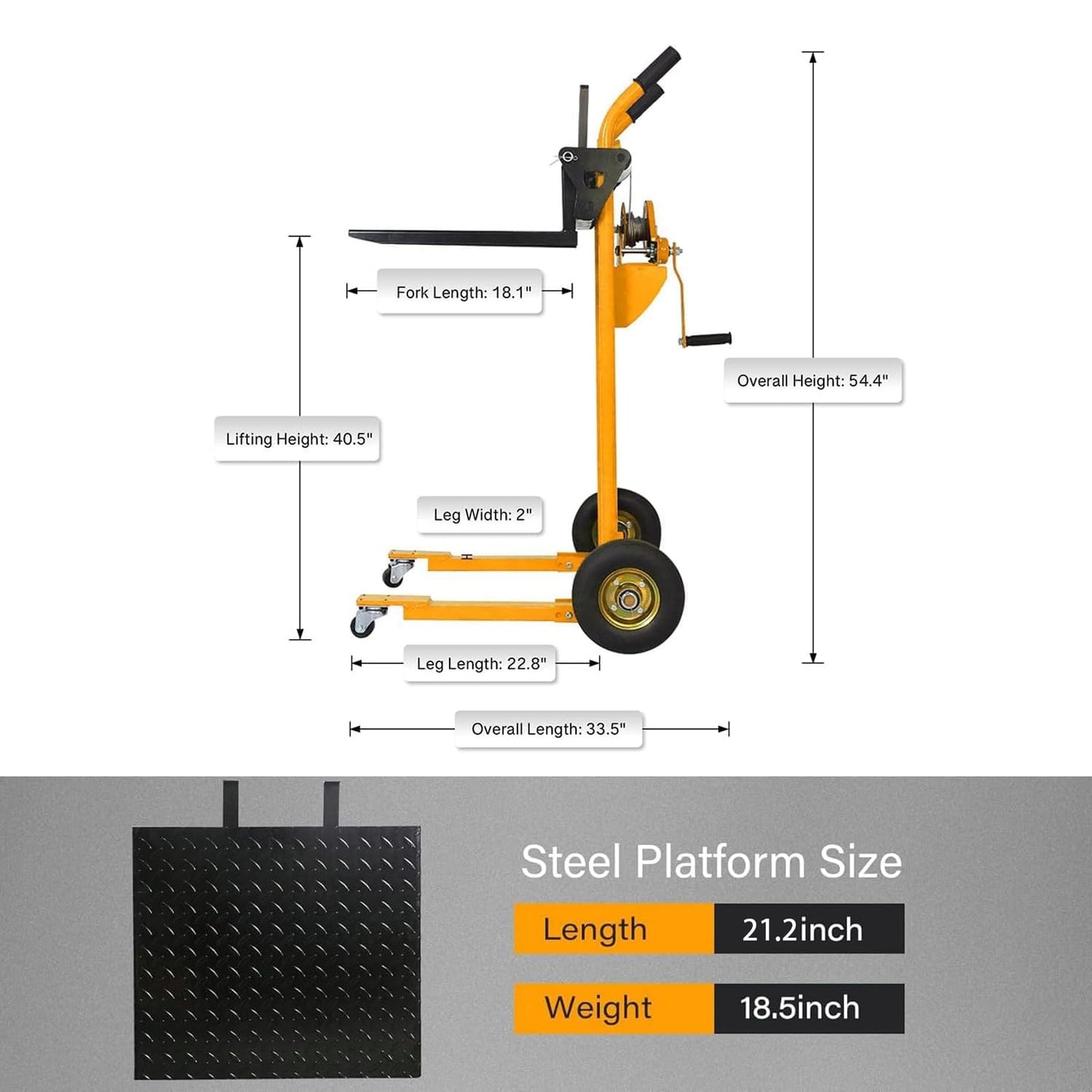 APOLLOLIFT Material Lift Winch Stacker, 330 lbs Capacity 40.5" Lifting Height, Manual Stacker Pallet Jack Truck Dolly with Swivel Casters and Lift Plate
