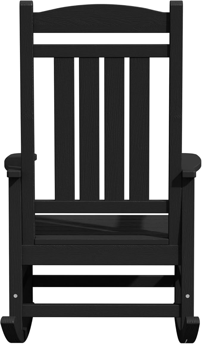 KINGYES Outdoor Rocking Chairs, HDPE All-Weather Patio Rocking Chairs High Back Porch Rocker for Adult, Black