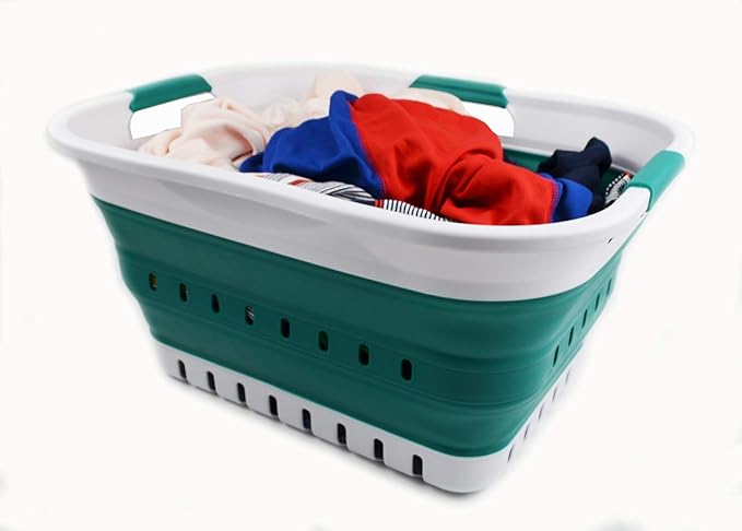 SAMMART 30L Collapsible 3 Handled Plastic Laundry Basket