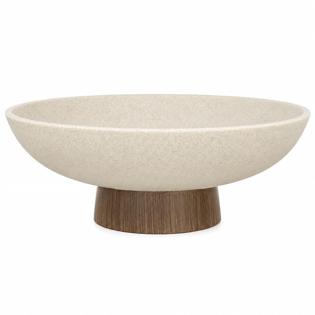YMXYJM Modern Pedestal Fruit Bowl, Large Matte Resin Decorative Bowl with Faux Wood Base for Kitchen Counter, Living Room, Entryway Home Decor, Brown