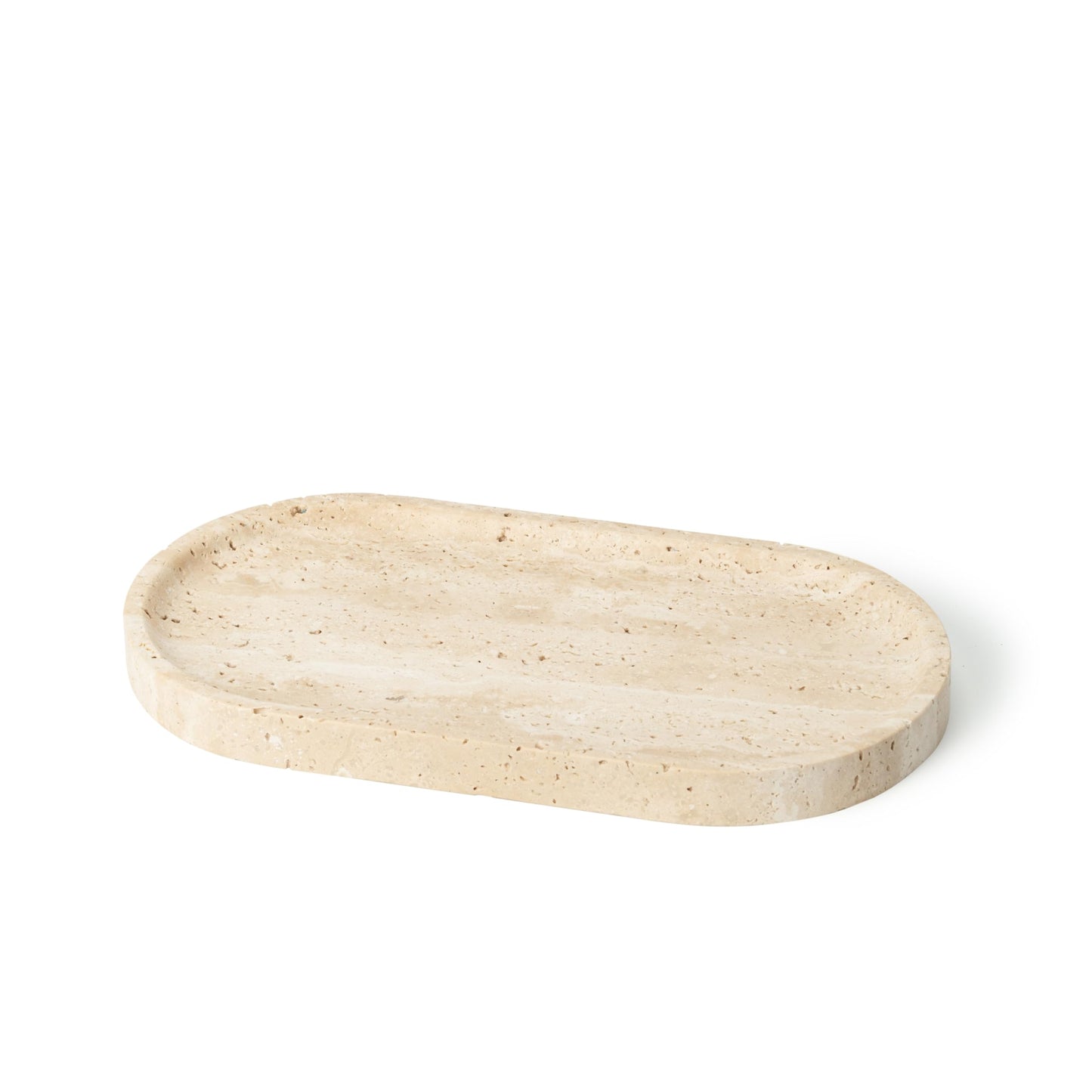 WILD WORKS Natural Travertine Oval Tray - 100% Real Stone Handcrafted, Modern Multi-Purpose Decorative Organizer for Kitchen, Bathroom, Living Room Home Decor