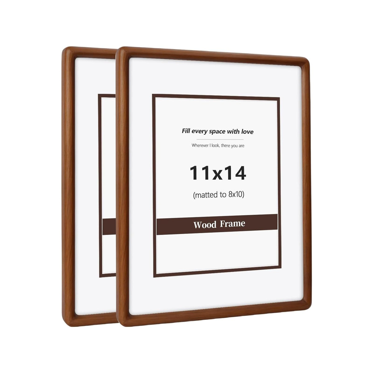 SZKYSJGS 2Pack 11x14 Wood Picture Frame, Solid Natural Walnut Rounded Corner Photo Frame with Tempered Glass, 11 x 14 Wooden Frame Matted to 8x10, Wall or Tabletop Display