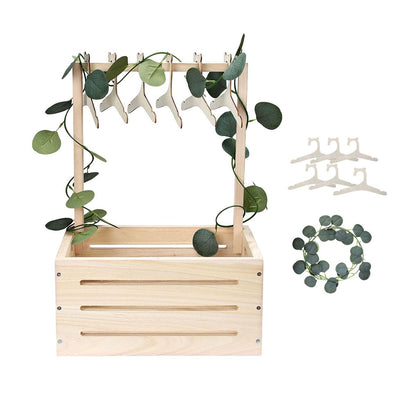 GaliGali Wooden Baby Shower Crate Closet, Newborn Gift Basket with Handle and Hanger Garland, Gender Reveal Storage Box, Personalized Baby Gift for Pregnant New Parents NO.LPL Wood-S