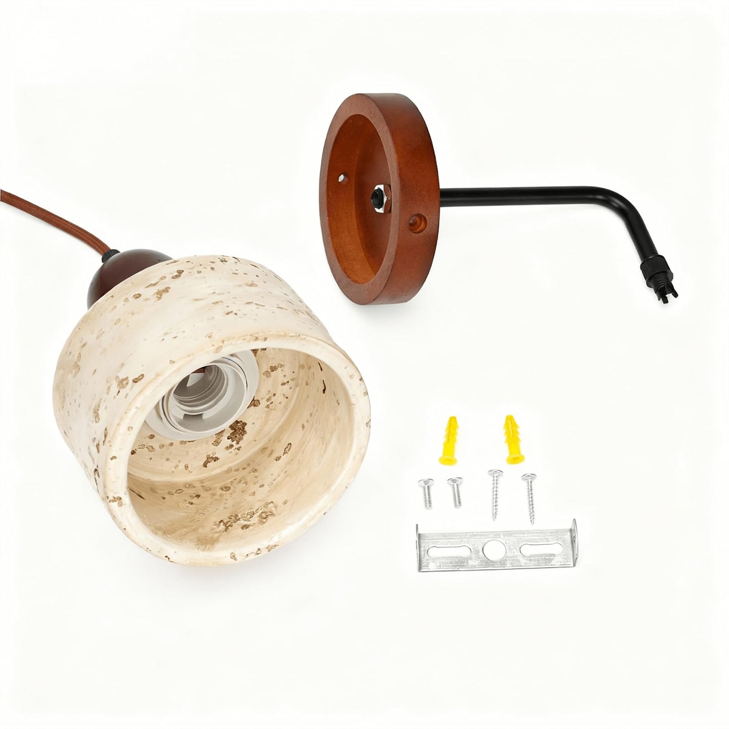 Zelipan Faux Travertine Wall Sconce, 4.7" Hardwired Wall Mounted Light, Adjustable Height Mid Century Modern Marble Lamp for Bedroom, Bedside, Reading (E26 Bulb Not Included)