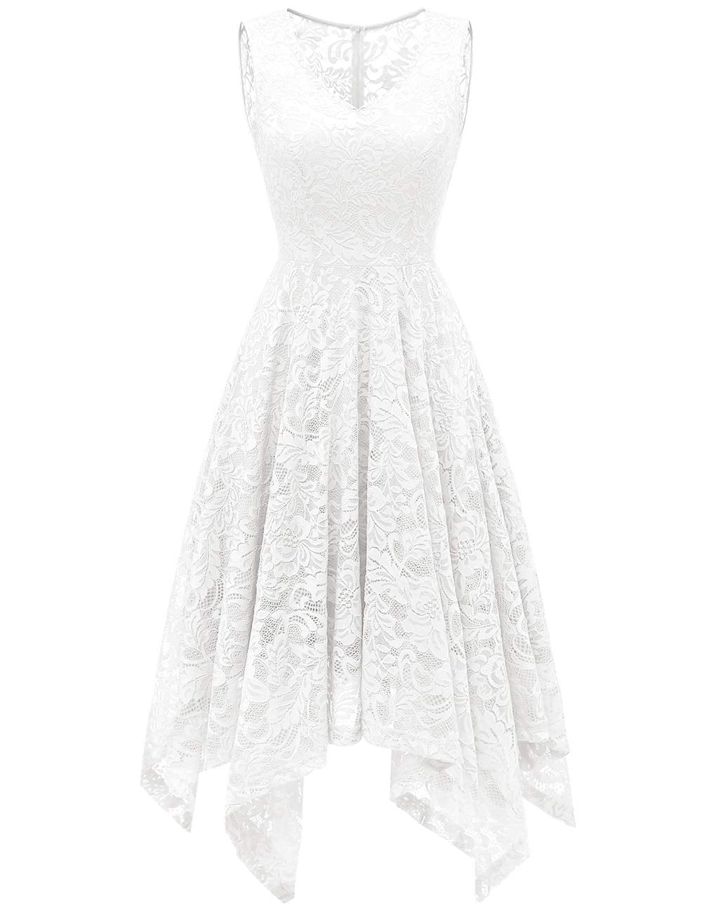 Meetjen Simple Wedding Dress for Bride 2025 V Neck Cocktail Semi Formal Floral Lace Summer Fancy Party Dresses White M
