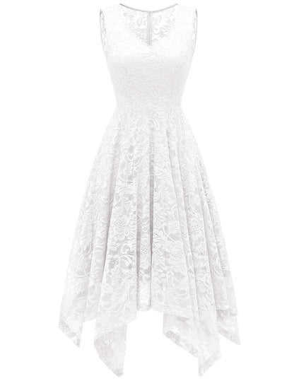 Meetjen Simple Wedding Dress for Bride 2025 V Neck Cocktail Semi Formal Floral Lace Summer Fancy Party Dresses White M