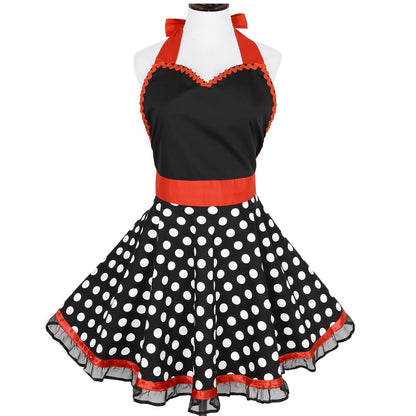 Violet Mist Cute Sweetheart Vintage Apron for Women Girls Polka Dot Retro Stylish Apron Sexy Black Dress 50s Aprons Lace Ruffle Adjustable Neck Strap Flirty Aprons Halloween Christmas Mothers Gifts