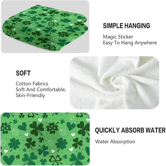 St Patricks Day Hand Towels for Bathroom, 2 Packs Lucky Clovers Fingertip
