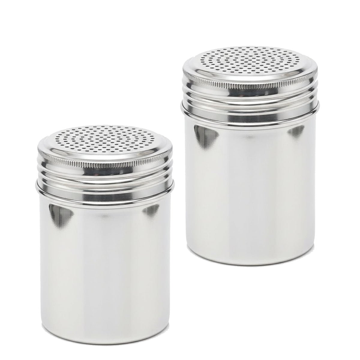 Notana 10 Ounce Stainless Steel Dredge Shaker (2 Pack) for Powder Sugar, Flour Duster for Baking, Seasoning Shaker with Lid, Metal Salt and Pepper Shakers, Cinnamon Sugar Shaker Dispenser for Kitchen