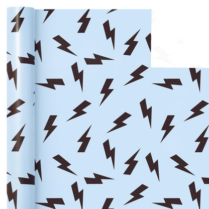 WRAPAHOLIC Lightning Bolts Wrapping Paper Roll - Mini Roll - 17 Inch x 16.5 Feet - Blue and Black Birthday Wrapping Paper Perfect for Men Boy Birthday, Baby Shower (Pack of 2)