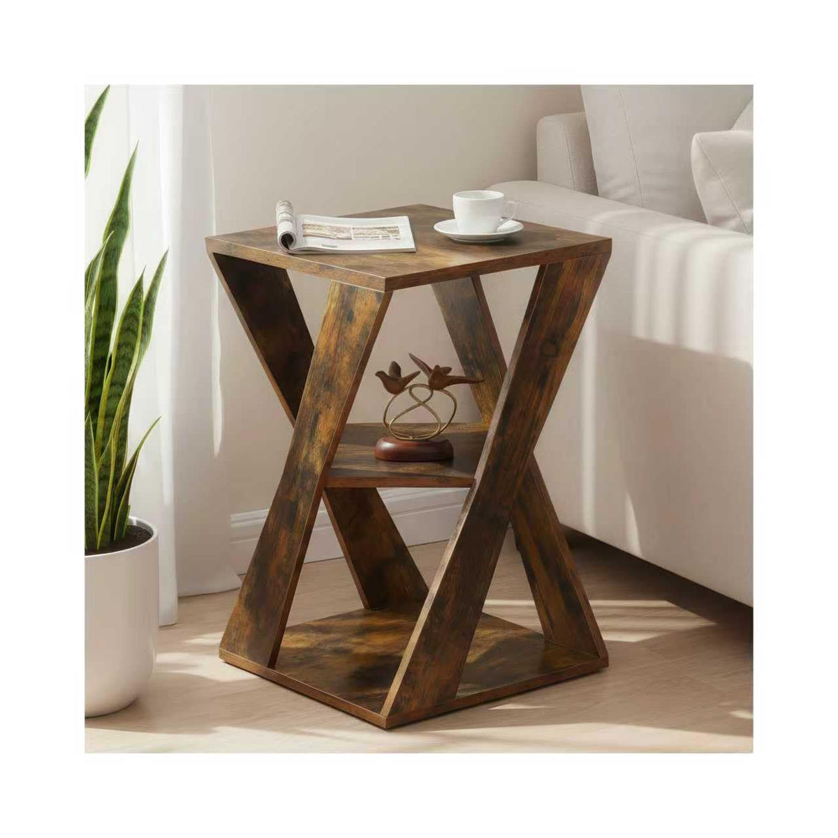 HOMELA End Table Modern Wooden Side Table, Nightstand for Small Spaces, End Table for Living Room, Bedroom Nightstand, Office, Bathroom (Rustic Brown+Classic Black)