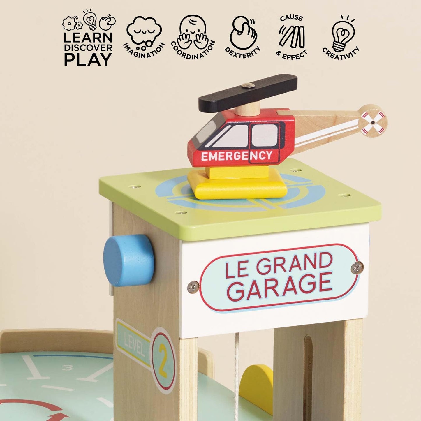 Le Toy Van - Iconic Wooden 3 Storey Le Grand Garage Toy Car Play Set - Set 7 Pieces | Play Vehicle Role Play Toys - Suitable For 3 Year Old +