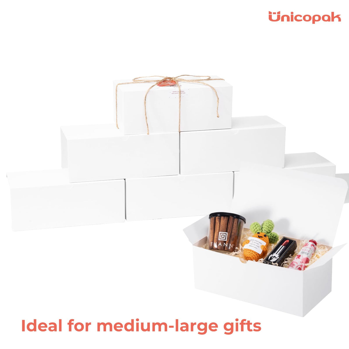 UnicoPak 10 Pack 10x5x4 Gift Boxes, White Gift Boxes for Presents Bridesmaid Proposal Box, Ideal for Birthday Gifts Christmas Gifts Party Favors Homemade and Business
