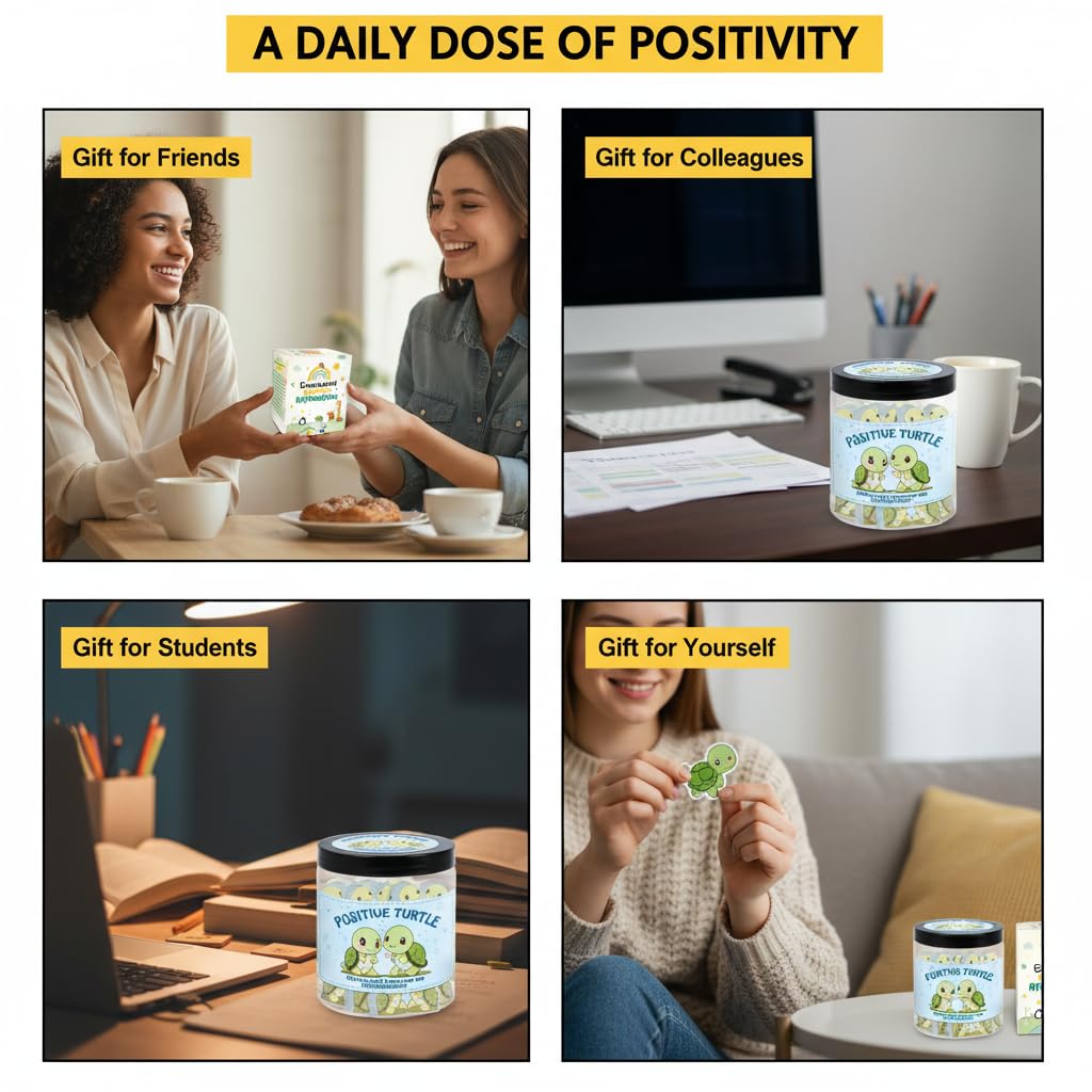 60 Positive Turtle Cards Jar, Emotional Support Affirmation Cards, Sea Turtle Gifts, Turtle Lover Gifts For Women, Teens, Friends, Coworkers, Christmas Turtle Decoration For Home Office