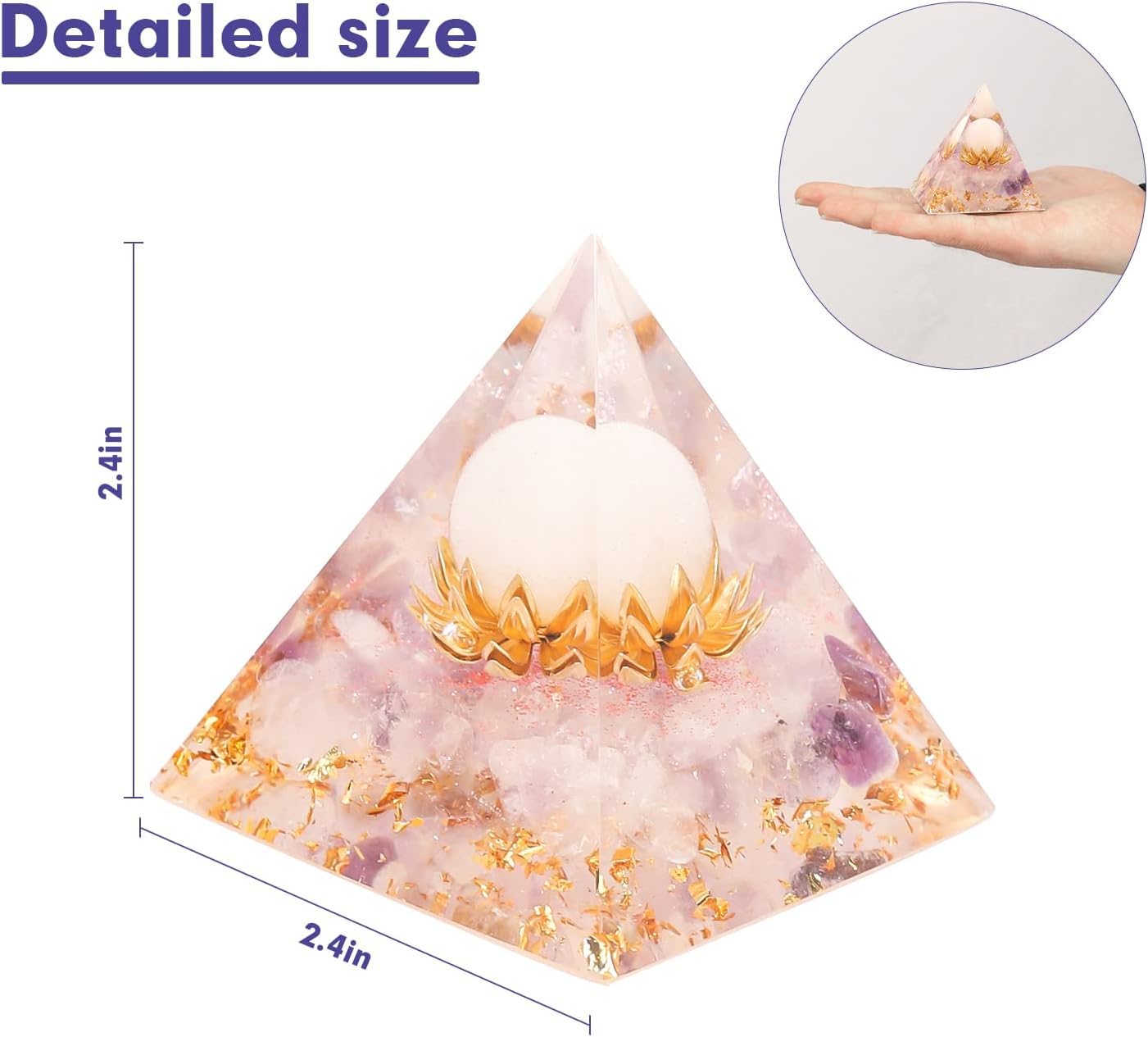 EternalOrgone Flower of Agate with Lavenda Light Amethyst Healing Crystal Pyramids for Reduce Stress Chakra Reiki Healing Meditation Attracts Lucky and Success