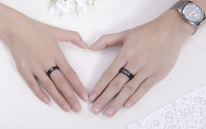 LAVUMO King and Queen Rings for Couples - 2pcs His Hers Stainless Steel Matching Ring Sets for Him and Her - Promise Engagement Wedding Band Black Comfort Fit (Men 10 & Women 9)
