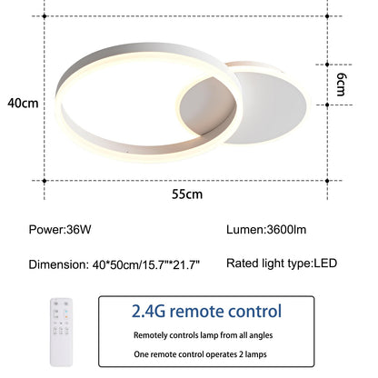 KAUCQI LED Ceiling Light, Creative LED Ceiling Lamp, 36W 3600lm, Dimmable with Remote Control 3000K-6000K, Modern Ceiling Lights for Living Room, Bedroom, Hallway, 2 Rings 55 * 40 * 6CM