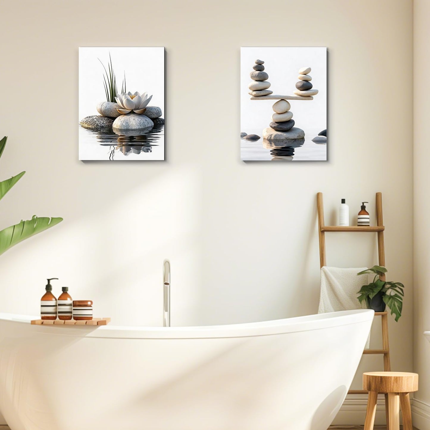 Zen Stones Wall Art Canvas Prints Framed Minimalist Nature Wall Art, Peaceful Zen Wall Art for Bathroom Wall Art, Bedroom Wall Decor, Modern Meditation Wall Decor, 12x16 Inches